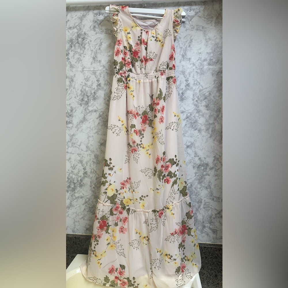 Isabel Maternity Cream Maxi A-Line Skirt with Smocked Ruffles